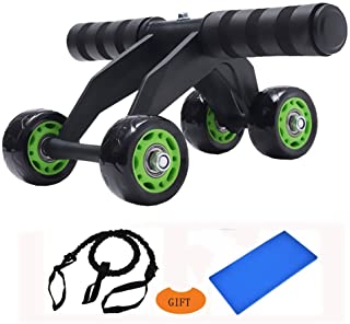AB Roller - Rueda de ejercicio con 4 ruedas para abdominales y musculares- equipo de ejercicio en casa- gimnasio- entrenamiento con rodillera- banda resistente para evitar que se vuelen- para principiantes y usuarios avanzados