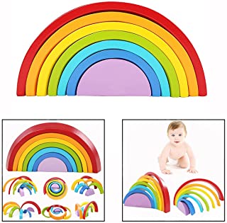 Cisixin Arco Iris Madera- Puzzle Rompecabezas Geometria Bloques de construccion Juguetes educativos para ninos bebe