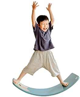 WH SHOP Tabla de Equilibrio de Madera con Capa de Fieltro Waldorf Toys Tabla de Equilibrio Tabla de Yoga para Ninos Juguetes para Ninos Tabla Basculante de Madera - Azul-Rojo - 85x30x20cm