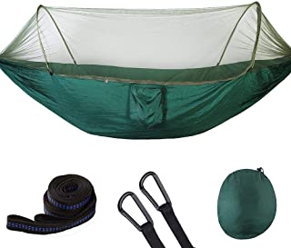 Zerodis - Hamaca de camping con mosquitera y tienda de campana- 250 x 120 cm- portatil- ligera- de nailon de paracaidas- hamaca con correas de arbol para acampada Verde oscuro